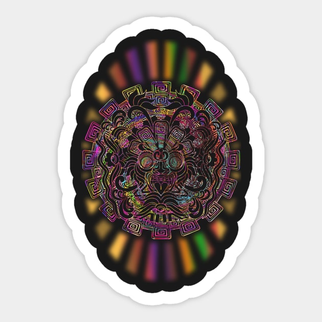 Aztec Sun Psychedelic Mask Sticker by BluedarkArt